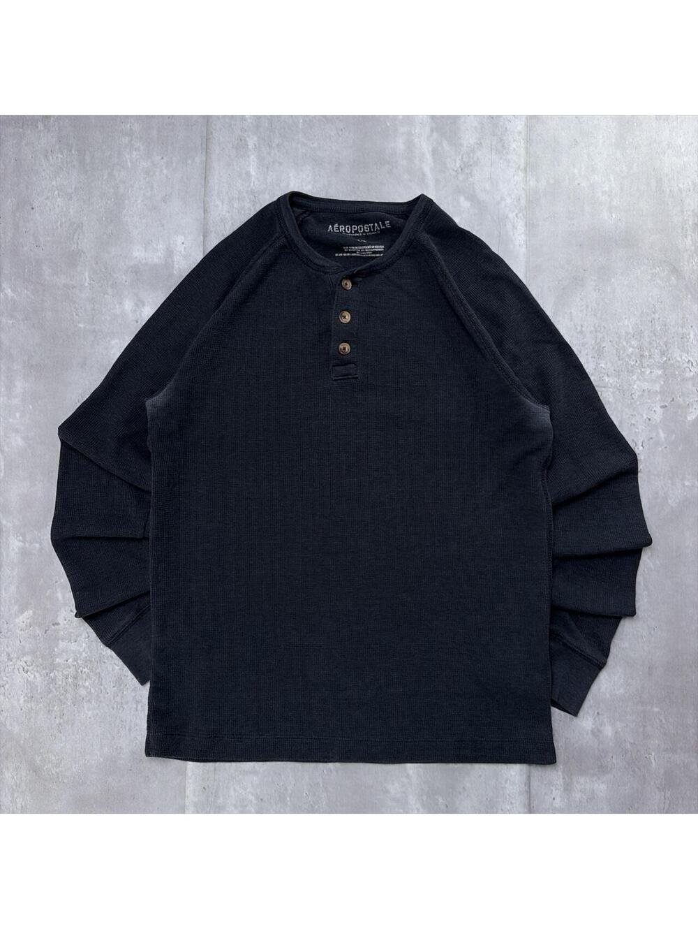 Y2K Black Aeropostale Grunge Gothic Skater Long Sleeve Henley Thermal Shirt